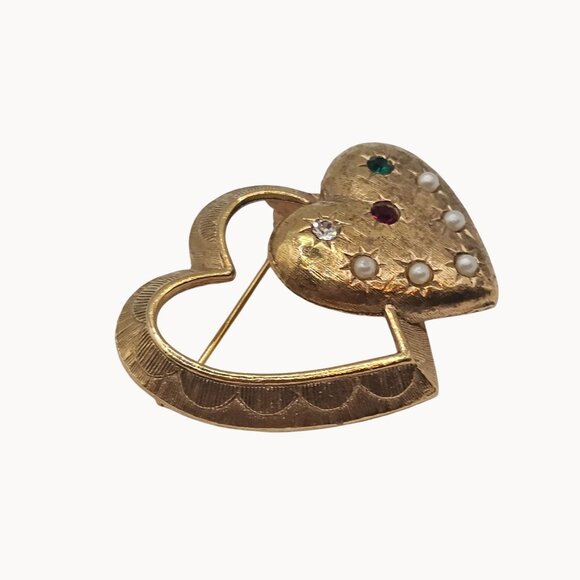 EMMONS Brooch VTG Gold Tone Heart Love Romance Retro Womens Gift Fashion Jewelry - Picture 9 of 12